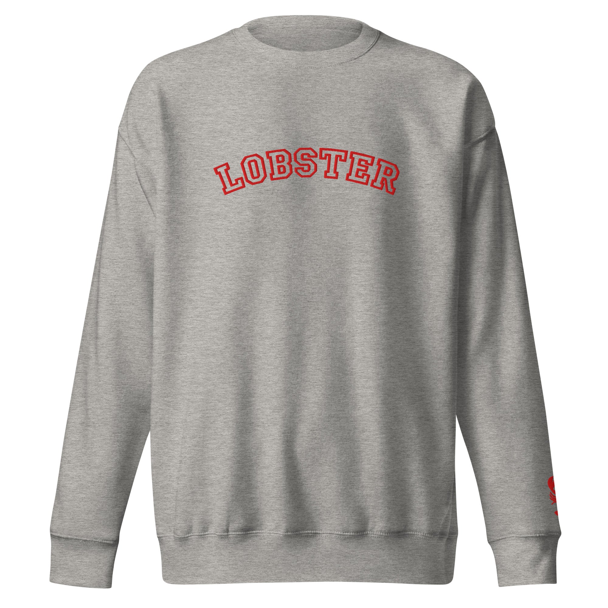 Lobster Collegiate Embroidered Sweatshirt with Lobster Wrist Embroidery | Preppy Maine Coastal Crewneck