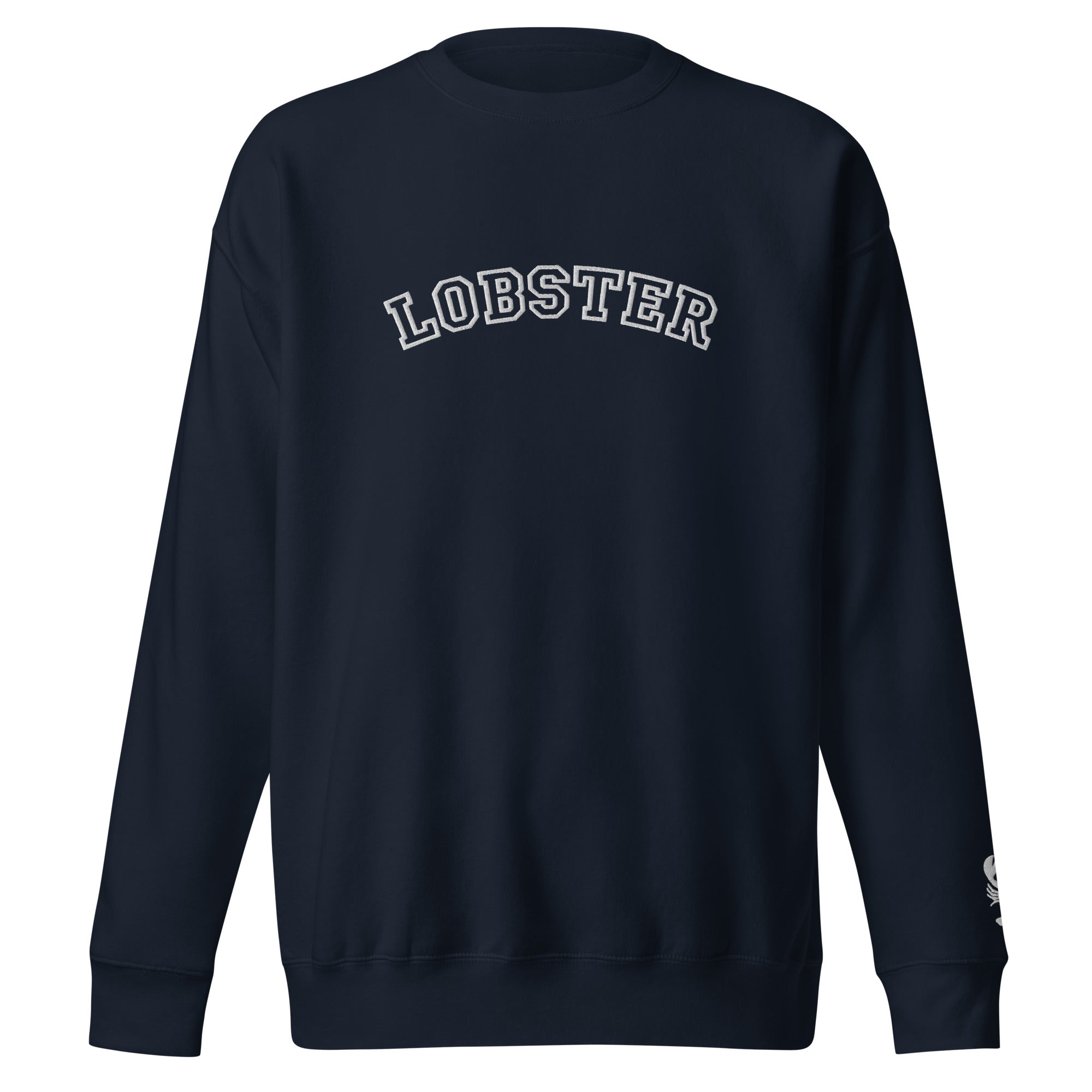 Lobster Collegiate Embroidered Sweatshirt with Lobster Wrist Embroidery | Preppy Maine Coastal Crewneck