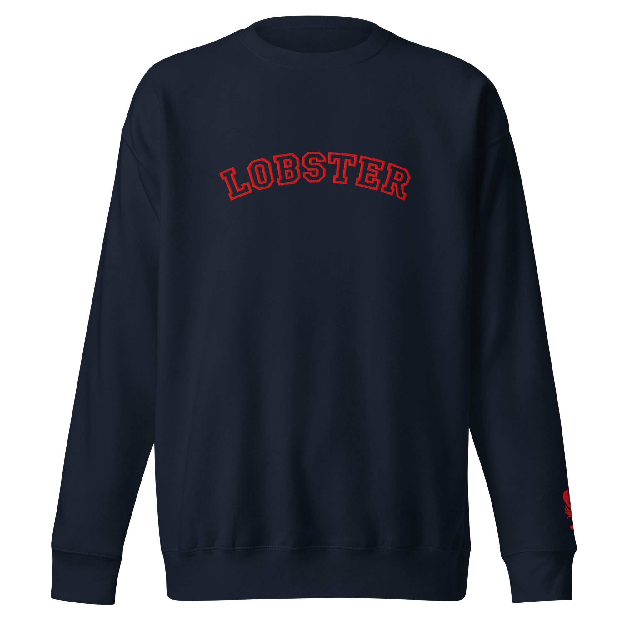 Lobster Collegiate Embroidered Sweatshirt with Lobster Wrist Embroidery | Preppy Maine Coastal Crewneck