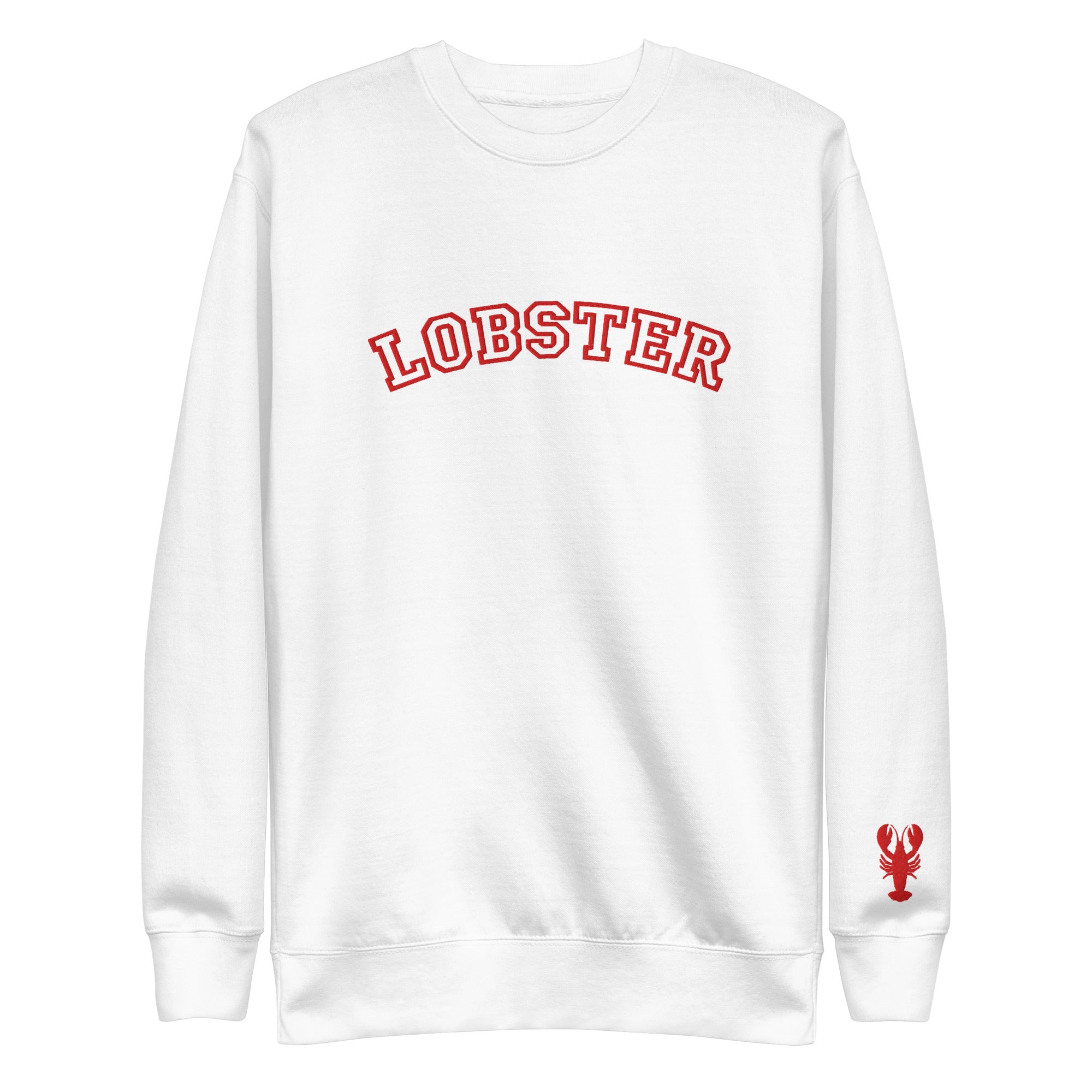 Lobster Collegiate Embroidered Sweatshirt with Lobster Wrist Embroidery | Preppy Maine Coastal Crewneck
