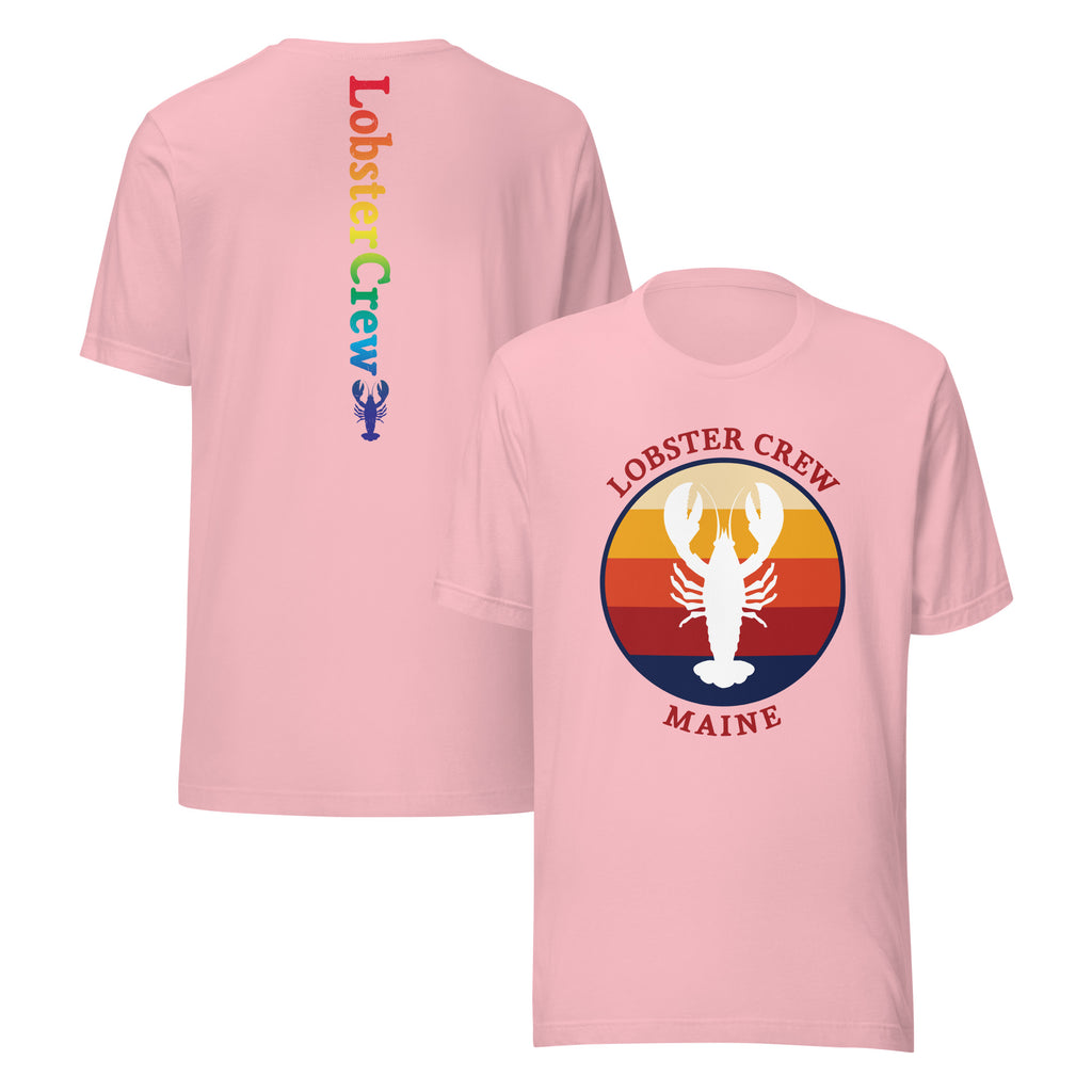 Lobster Crew Retro Tee with Rainbow Text on Back