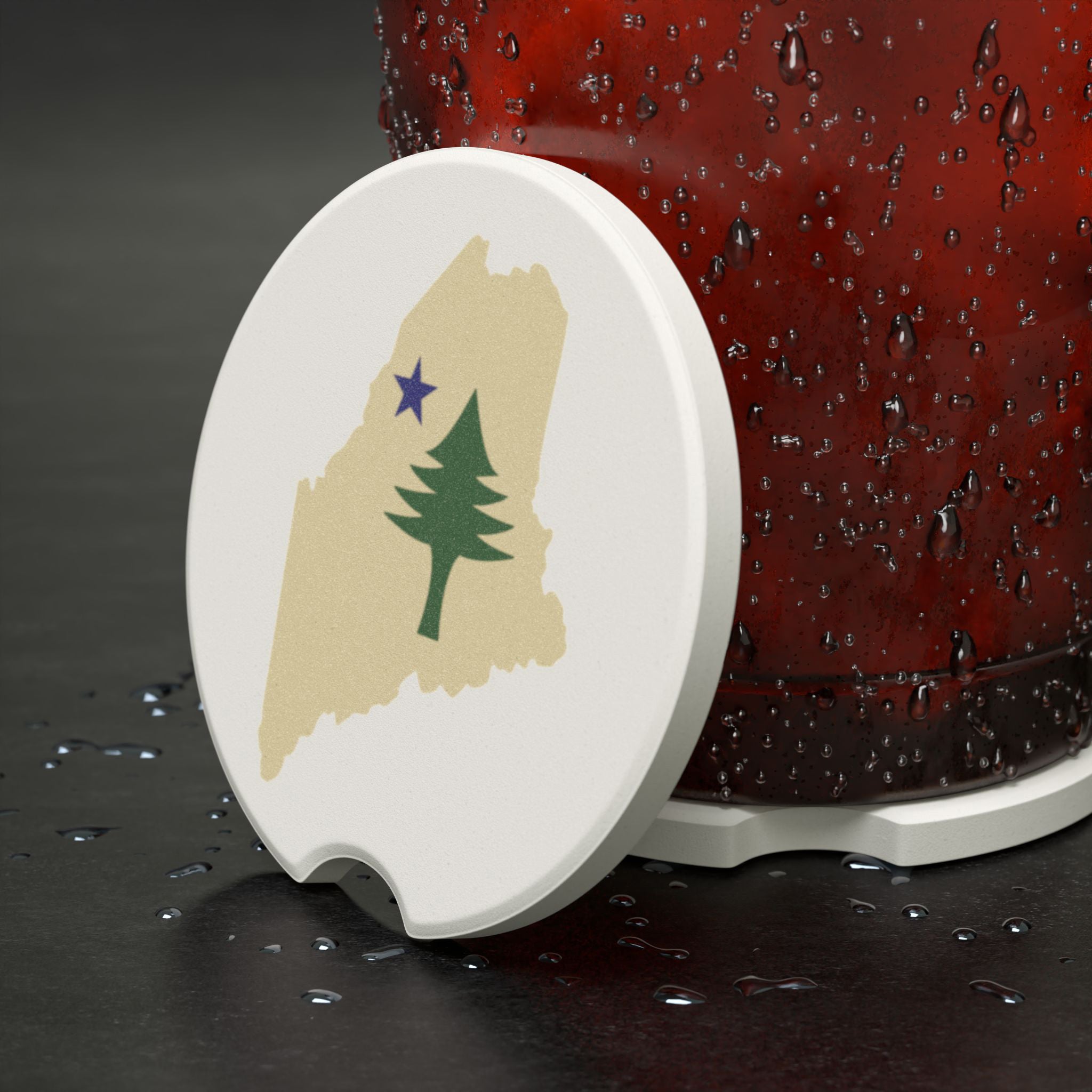 Maine Car Coasters | Retro Maine Flag Design | Soapstone Car Accessory